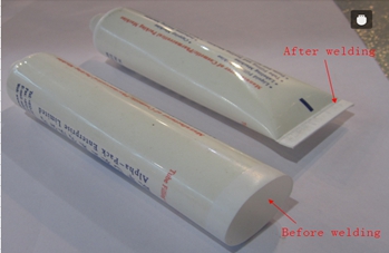 welding samples from ultrasonic tubes sealer 샘플을 이용한 용접.jpg